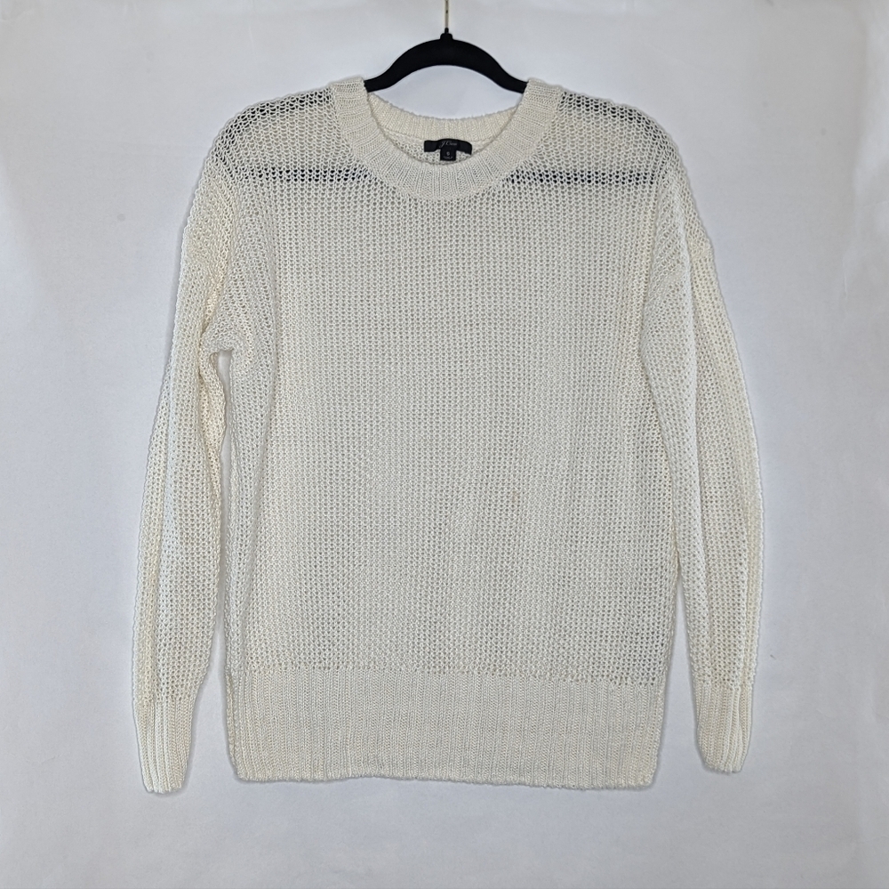 JCrew Women Top Sweater Small Ivory Off White Knit Light 100% Linen Pullover